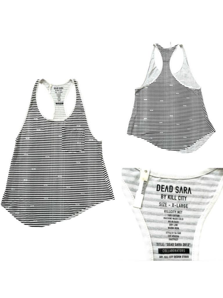 Dead Sara Kill City Striped Racerback Tank Black White Cotton Top Xl Nwot